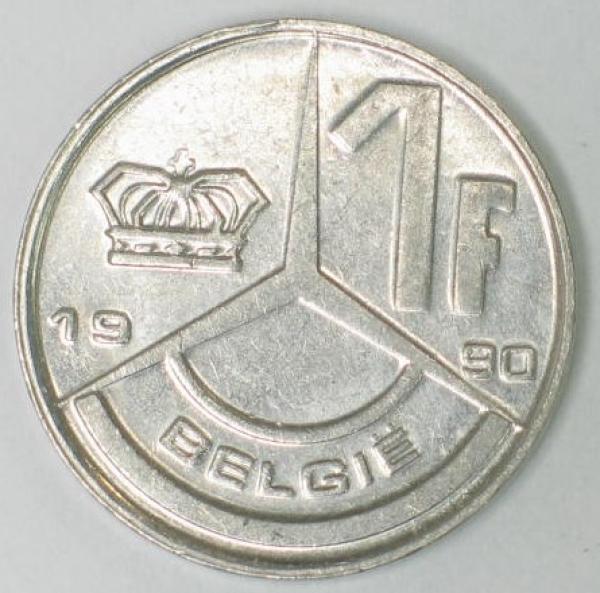 1 Franken, 1990, Legende in niederländisch - "België", Belgien 1989-1993