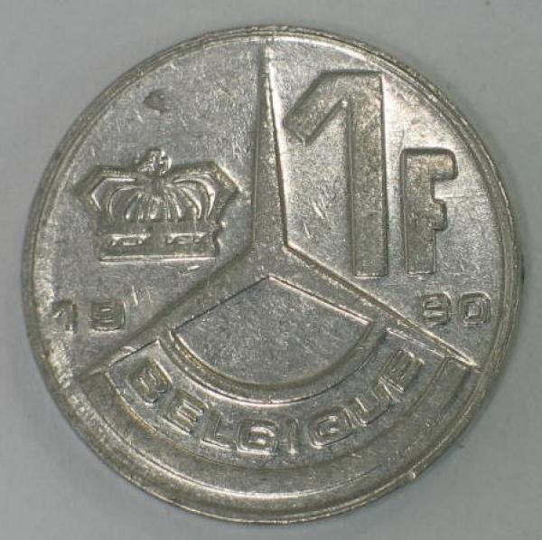 1 Franken, 1990, Legende in französisch - "Belgique", Belgien 1989-1993