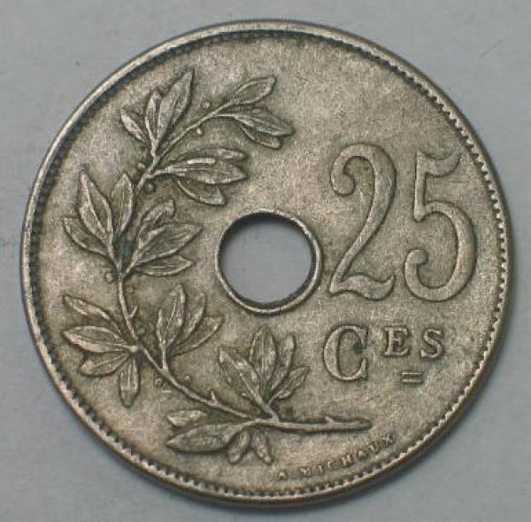 25 Centimes, 1920, Legende in französisch - ""ROYAUME DE BELGIQUE", Belgien 1913-1929