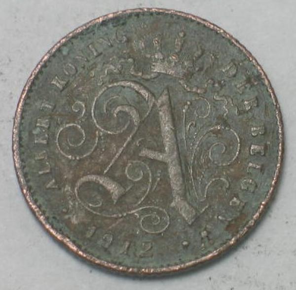 1 Centime, 1912, Legende in französisch - "Legende in niederländisch - "Albert Koning der Belgen", Belgien