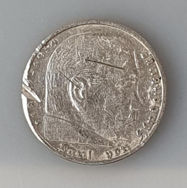 5 Reichsmark "Hindenburg" III Reich 1937 F aus 900er Silber Kerbe