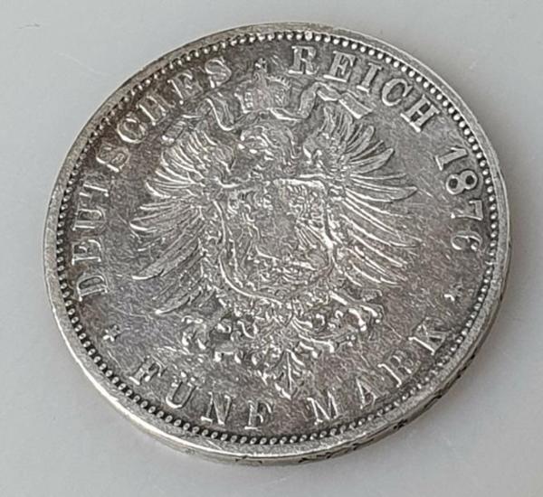 5 Mark Wilhelm 1876 C, 900er Silbermünze