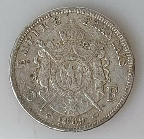 5 Francs 1869 Napoleon III, Frankreich, 900er Silbermünze