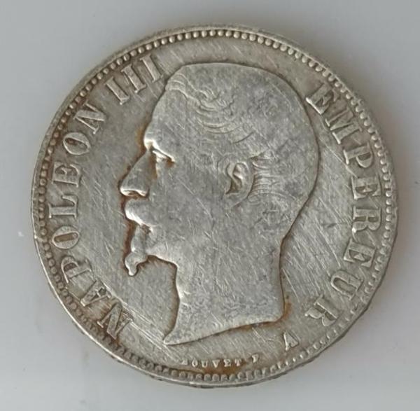 5 Francs 1856 Napoleon III, Frankreich, 900er Silbermünze