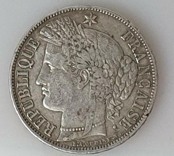 5 Francs 1850 Ceres, Frankreich, 900er Silbermünze