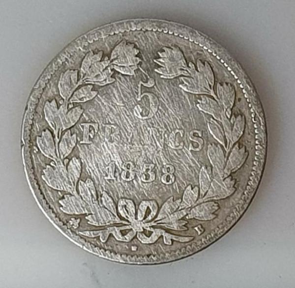 5 Francs 1838 Louis-Philippe I., Frankreich, 900er Silbermünze