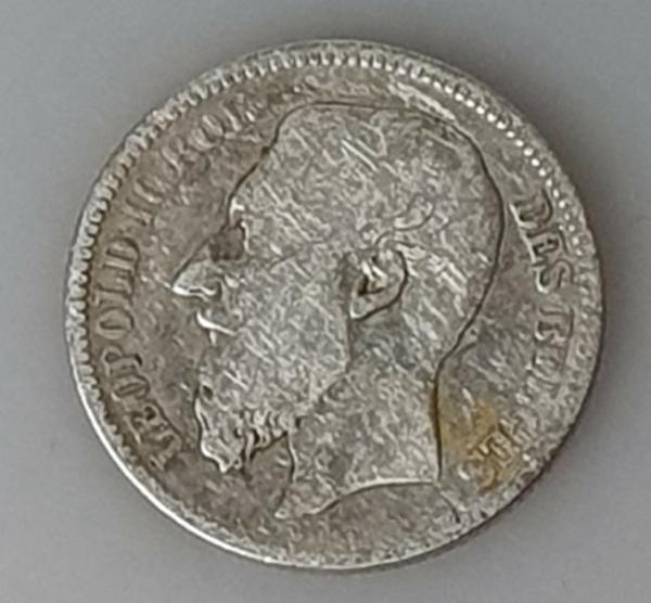 2 Francs 1867 Leopold II, Belgien, 900er Silbermünze