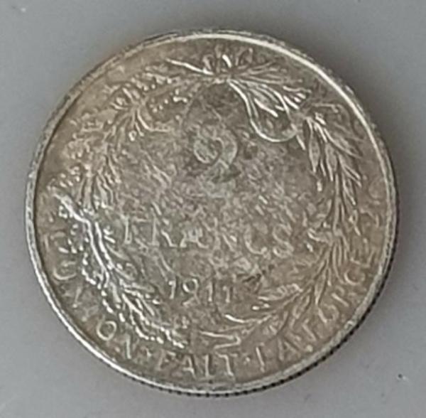 2 Francs 1911 Albert I, Belgien, 835er Silbermünze