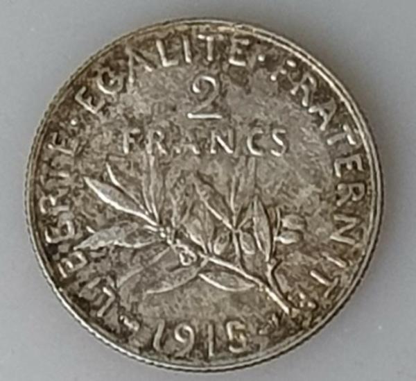 2 Francs 1915 Marianne, Frankreich, 835er Silbermünze