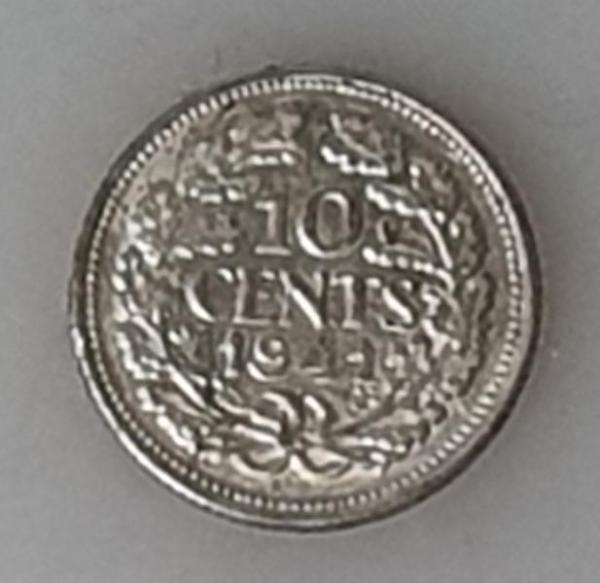 10 Cents -Königin Wilhelmina- 1941, Niederlande, Silber 0.640