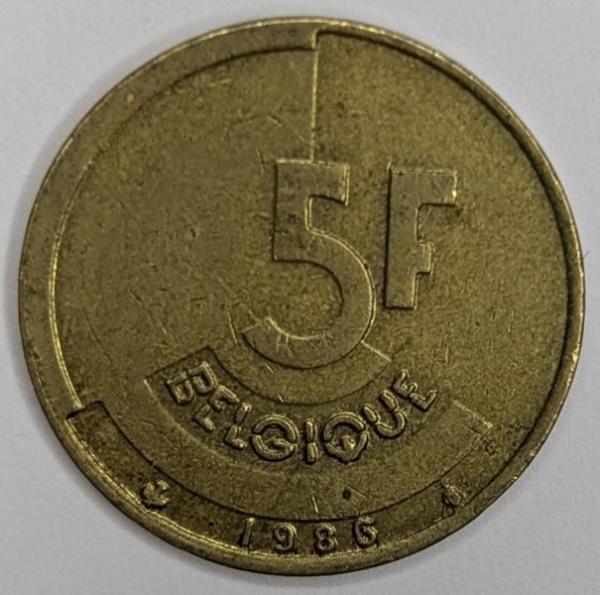 5 Franc 1986, Legende in französisch"Belgique", Belgien