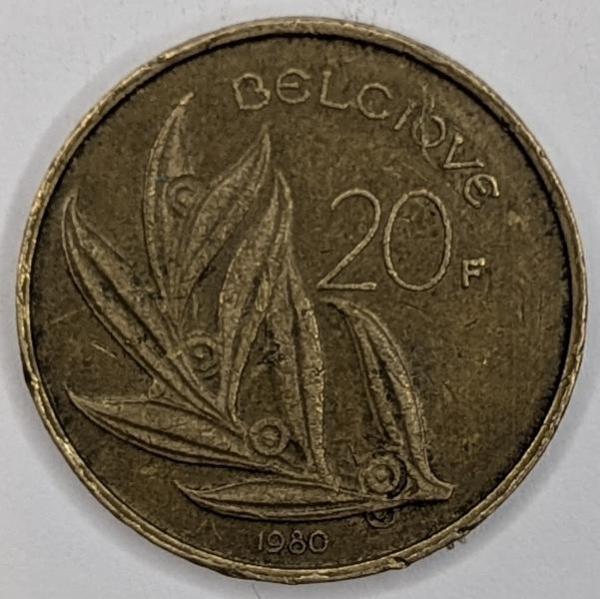 20 Franc 1980, Legende in französisch"Belgique", König Baudouin I, Belgien