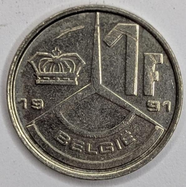1 Franc 1991, Legende in niederländisch"Belgie", König Baudouin I, Belgien