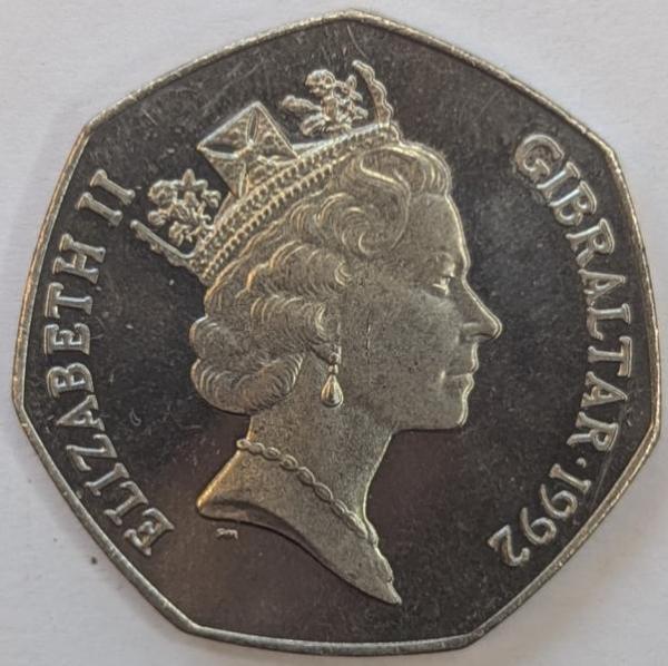 50 Pence 1992, Gedenkmünze Christmas, Königin Elizabeth II., Gibraltar