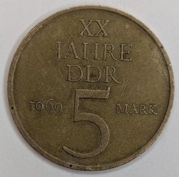 5 Mark 1969, 20 Jahre DDR Gedenkmünze, DDR