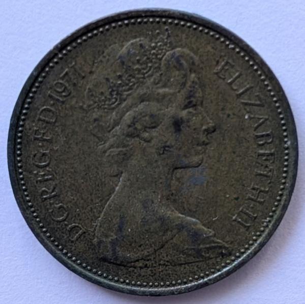 2 New Pence 1971, Königin Elizabeth II., England