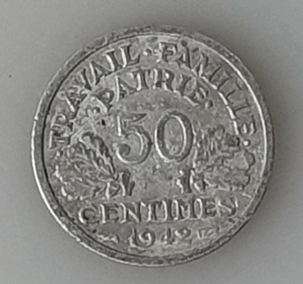 50 Centimes 1942 B, Vichy, Frankreich