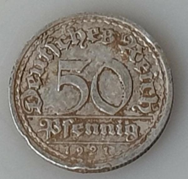 50 Reichspfennig 1921 G, Weimarer Republik aus Aluminium