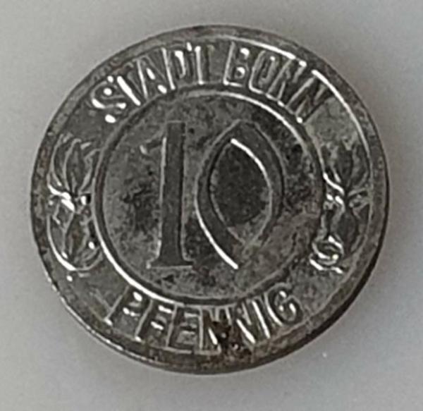 10 Pfennig 1920, Stadt Bonn, Notgeld, Weimarer Republik aus Eisen -2 und 9 offen-