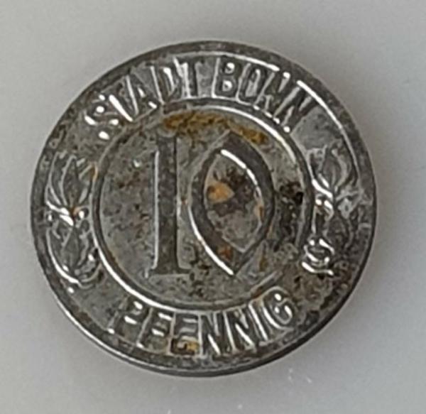 10 Pfennig 1920, Stadt Bonn, Notgeld, Weimarer Republik aus Eisen -2 und 9 offen- - Kopie