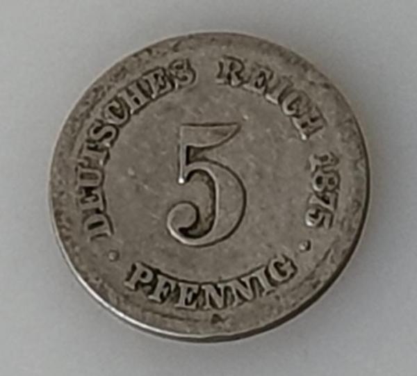 5 Pfennig 1875 F, Deutsches Kaiserreich CuNi