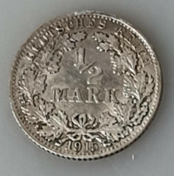 1/2 Mark 1915 D, Deutsches Reich, 900er Silbermünze