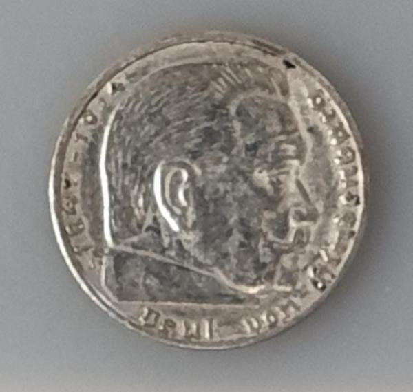 2 Reichsmark Hindenburg 1937 F, Deutsches Reich, 625er Silbermünze