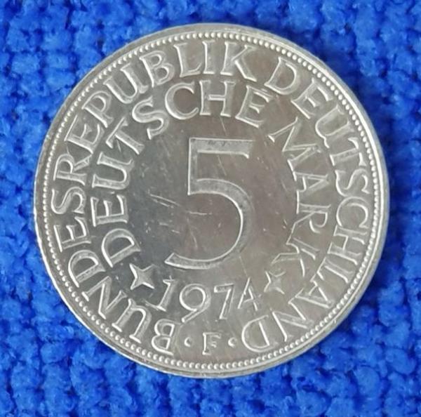 5 DM Silberadler 1974 F aus 625er Silber