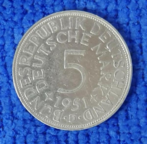 5 DM Silberadler 1951 D aus 625er Silber