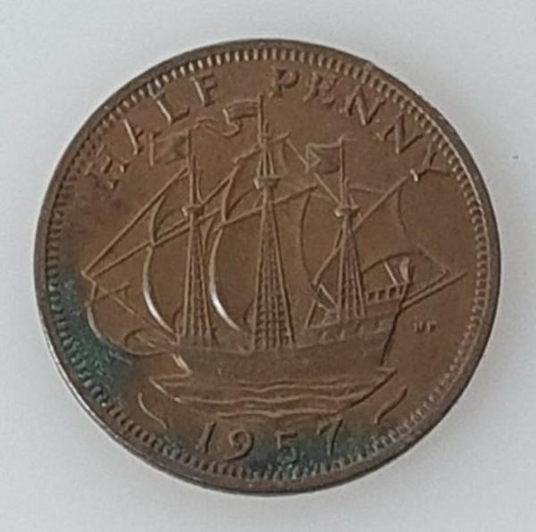 Half Penny 1957, Königin Elizabeth II, Großbritannien aus Bronze
