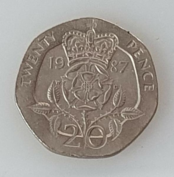 20 Pence -Twenty Pence- 1987, Königin Elisabeth II, Großbritannien