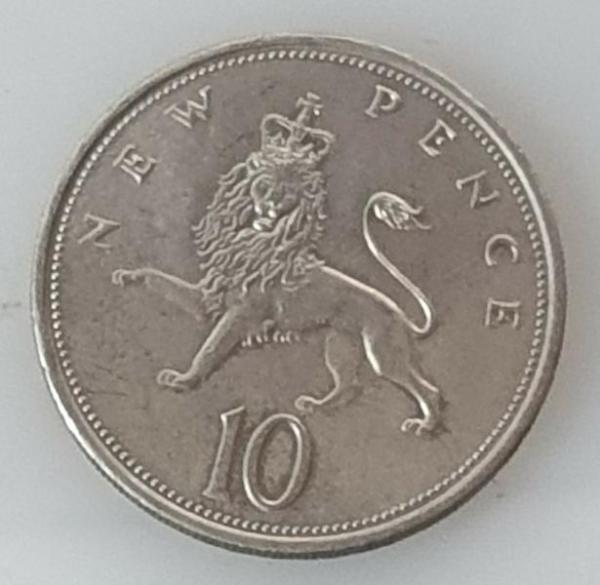 10 New Pence 1975 Königin Elisabeth II, Großbritannien aus CuNi