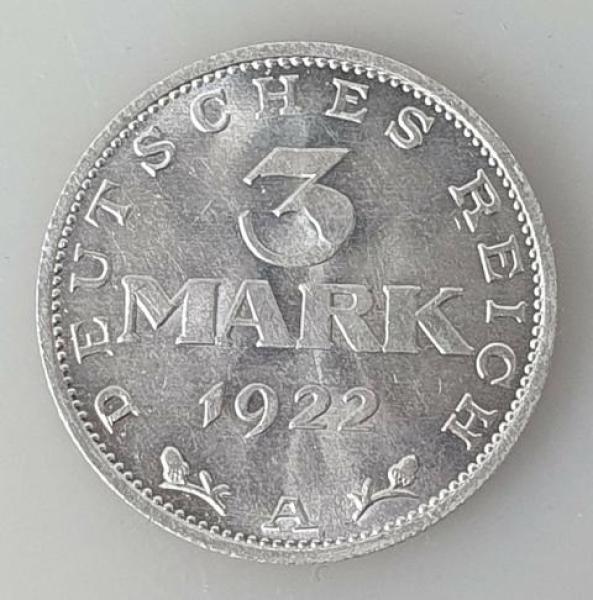 3 Mark 1922 A, Deutschland Weimarer Republik
