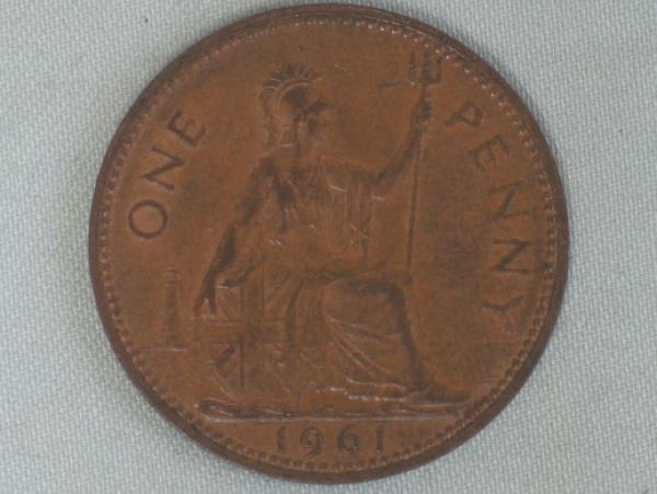 1 Penny -One Penny- 1961, Königin Elisabeth II, Großbritannien aus Bronze