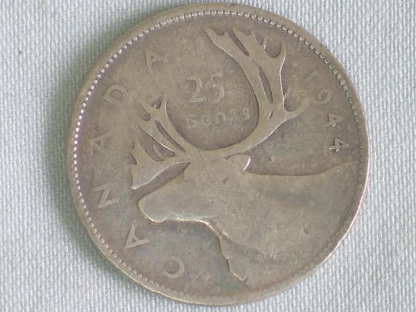 25 Cents "George VI - Caribou" 1944 aus 800er Silber