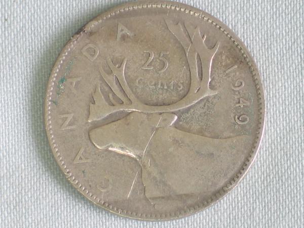 25 Cents "George VI - Caribou" 1949 aus 800er Silber