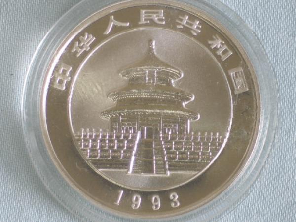 5 Yuan, China 1993 Panda aus 999 Silber, geringe Auflage