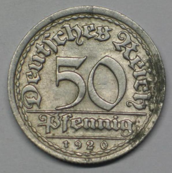 50 Pfennig 1920 F aus Aluminium -Ähren- -Weimarer Republik-