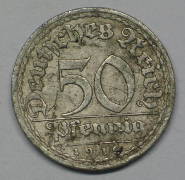 50 Pfennig 1919 A aus Aluminium -Ähren- -Weimarer Republik-
