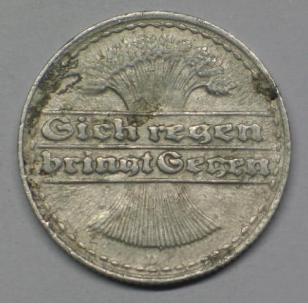 50 Pfennig 1921 D aus Aluminium -Ähren- -Weimarer Republik-