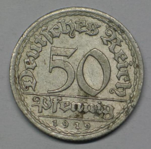 50 Pfennig 1919 A aus Aluminium -Ähren- -Weimarer Republik-