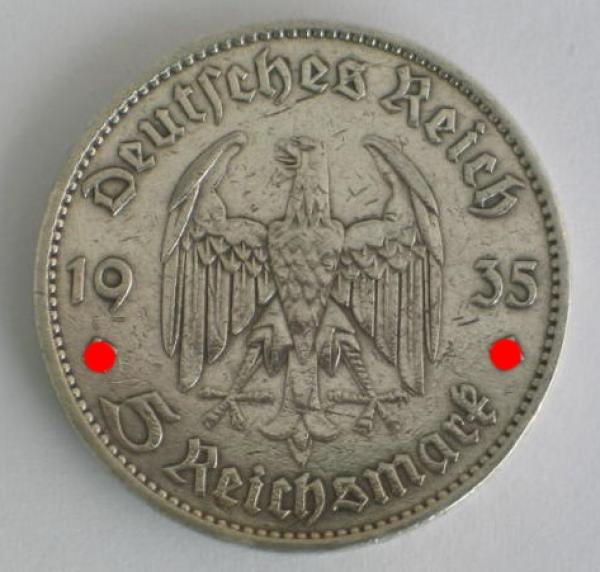 5 Reichsmark Drittes Reich "Garnisonskirche" 1935 A aus 900er Silber