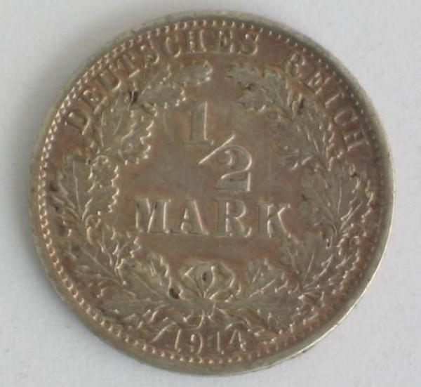 1/2 Mark 1914 A Deutsches Reich, 900er Silbermünze