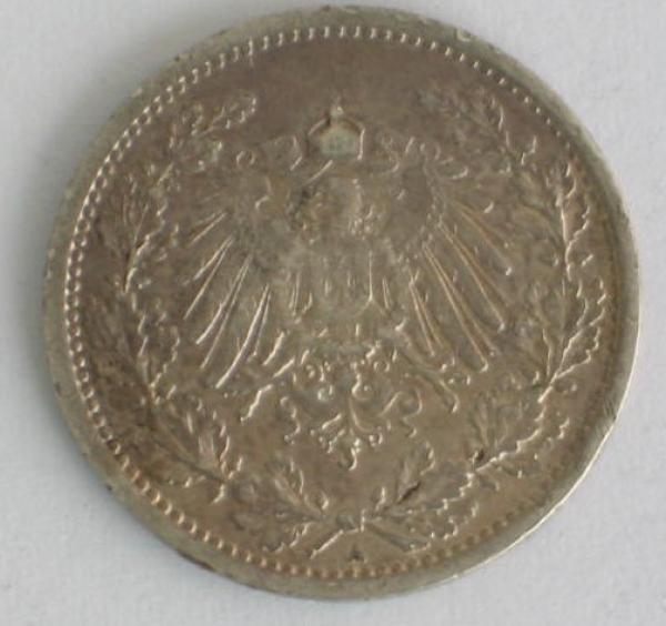 1/2 Mark 1914 A Deutsches Reich, 900er Silbermünze