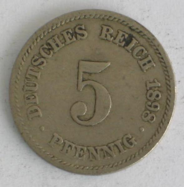 5 Pfennig Kaiserreich 1898 F aus CuNi