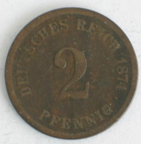 2 Pfennig Kaiserreich 1874 G aus Bronze