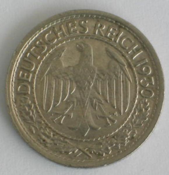 50 Reichspfennig Weimarer Republik 1930 E aus Nickel