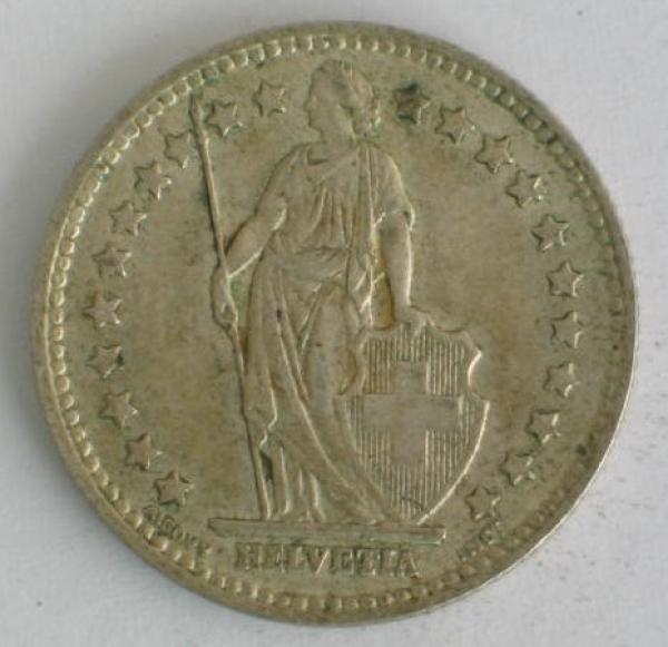 1 Franken Helvetia Wappenschild 1956 Schweiz Silbermünze