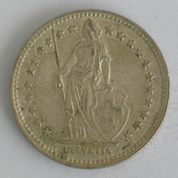 2 Franken Helvetia Wappenschild 1958 Schweiz Silbermünze