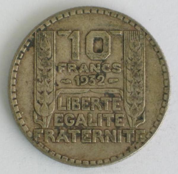 10 Francs 1932 Frankreich, Silbermünze
